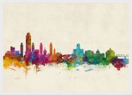 Medium Albany New York Watercolour Skyline (Wood Frame - White)