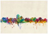 Large Albuquerque New Mexico Watercolour Skyline (Wood Frame - White)
