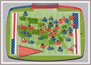 Large American Football Stadiums Map (Pinboard & framed - Silver)