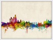 Medium Amsterdam The Netherlands Watercolour Skyline (Wood Frame - White)