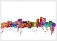 Medium Anchorage Watercolour Skyline (Wood Frame - White)