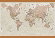 Medium Antique World Map (Wooden hanging bars)