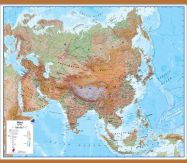 Large Asia Wall Map Physical (Rolled Canvas with Wooden Hanging Bars)