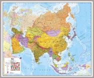 Large Asia Wall Map Political (Pinboard & framed - Silver)