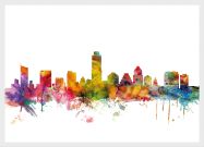 Medium Austin Texas Watercolour Skyline (Wood Frame - White)
