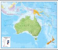 Large Australasia Wall Map Political (Rolled Canvas with Hanging Bars)