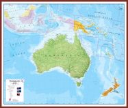 Large Australasia Wall Map Political (Pinboard & framed - Dark Oak)