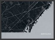 Small Barcelona City Street Map Print Charcoal (Wood Frame - Black)
