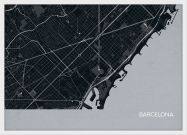 Small Barcelona City Street Map Print Charcoal (Wood Frame - White)