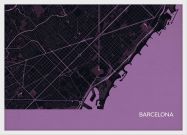 Small Barcelona City Street Map Print Mauve (Wood Frame - White)