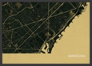 Small Barcelona City Street Map Print Straw (Wood Frame - Black)