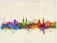 Large Belfast Northern Ireland Watercolour Skyline (Wood Frame - White)