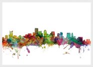 Medium Boston Watercolour Skyline (Wood Frame - White)