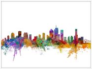 Large Brisbane Australia Watercolour Skyline (Wood Frame - White)