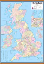 Large British Isles Administrative Map (Rolled Canvas with Wooden Hanging Bars)