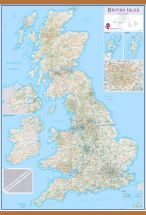 Large British Isles Routeplanning Map (Rolled Canvas with Wooden Hanging Bars)