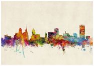 Large Buffalo New York Watercolour Skyline (Wood Frame - White)