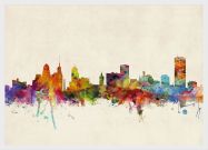 Medium Buffalo New York Watercolour Skyline (Wood Frame - White)