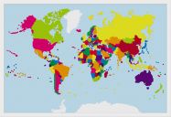 Medium Building Blocks Map of the World (Pinboard & wood frame - White)