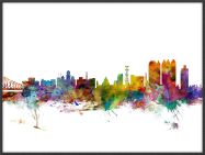 Large Calcutta (Kolkata) India Watercolour Skyline (Pinboard & wood frame - Black)