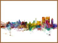Large Calcutta (Kolkata) India Watercolour Skyline (Pinboard & wood frame - Teak)