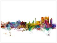 Large Calcutta (Kolkata) India Watercolour Skyline (Wood Frame - White)
