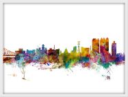 Medium Calcutta (Kolkata) India Watercolour Skyline (Wood Frame - White)
