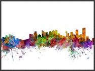 Large Calgary Canada Watercolour Skyline (Wood Frame - Black)