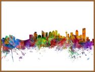 Large Calgary Canada Watercolour Skyline (Wood Frame - Teak)