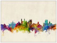 Large Cambridge England Watercolour Skyline (Wood Frame - White)