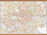 Large Central London street Wall Map (Wooden hanging bars)