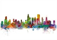 Large Chicago Illinois Watercolour Skyline (Wood Frame - White)