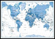 Huge Children's Art Map of the World Blue (Pinboard & framed - Black)