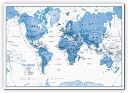 Huge Children's Art Map of the World Blue (Canvas)