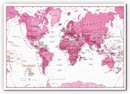 Large Children's Art Map of the World Pink (Canvas)