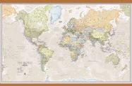 Large Classic World Map (Wooden hanging bars)
