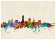 Large Cleveland Ohio Watercolour Skyline (Wood Frame - White)
