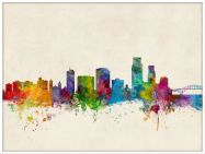 Large Corpus Christie Texas Watercolour Skyline (Wood Frame - White)