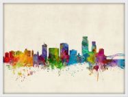 Medium Corpus Christie Texas Watercolour Skyline (Wood Frame - White)