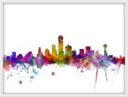 Small Dallas Watercolour Skyline (Wood Frame - White)