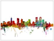 Large Denver Watercolour Skyline (Wood Frame - White)