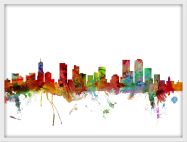 Medium Denver Watercolour Skyline (Wood Frame - White)