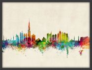Medium Dubai Watercolour Skyline (Pinboard & wood frame - Black)