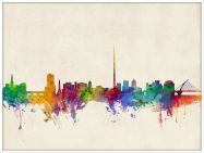 Large Dublin Ireland Watercolour Skyline (Wood Frame - White)