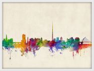 Medium Dublin Ireland Watercolour Skyline (Wood Frame - White)