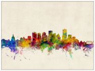 Large Edmonton Canada Watercolour Skyline (Wood Frame - White)
