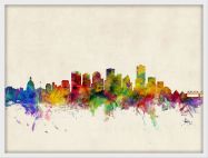 Small Edmonton Canada Watercolour Skyline (Wood Frame - White)