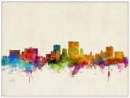 Large El Paso Texas Watercolour Skyline (Wood Frame - White)