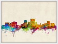 Small El Paso Texas Watercolour Skyline (Wood Frame - White)