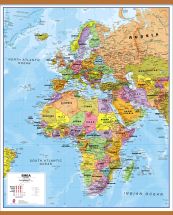 Europe Middle East Africa (EMEA) Political Map (Rolled Canvas with Wooden Hanging Bars)
